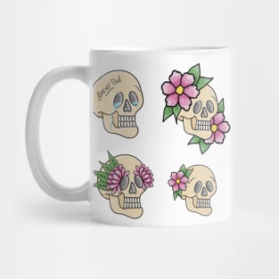 Multiple Skull Designs with Flowers and Tears - white Mug